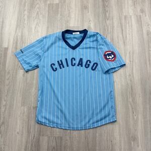 Chicago Cubs Baseball Jersey Men's Extra Large XL Blue Pin Striped MLB Baseball